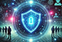 Ayberk Tech | Siber Güvenlik Nedir DALL·E 2024 12 24 15.34.56 A visually impactful representation of cybersecurity importance A digital shield glowing in vibrant blue tones surrounded by binary code and interco